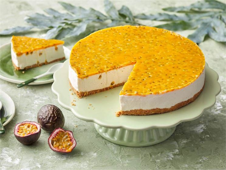 Vegansk cheesecake med vit choklad och passionsfrukt