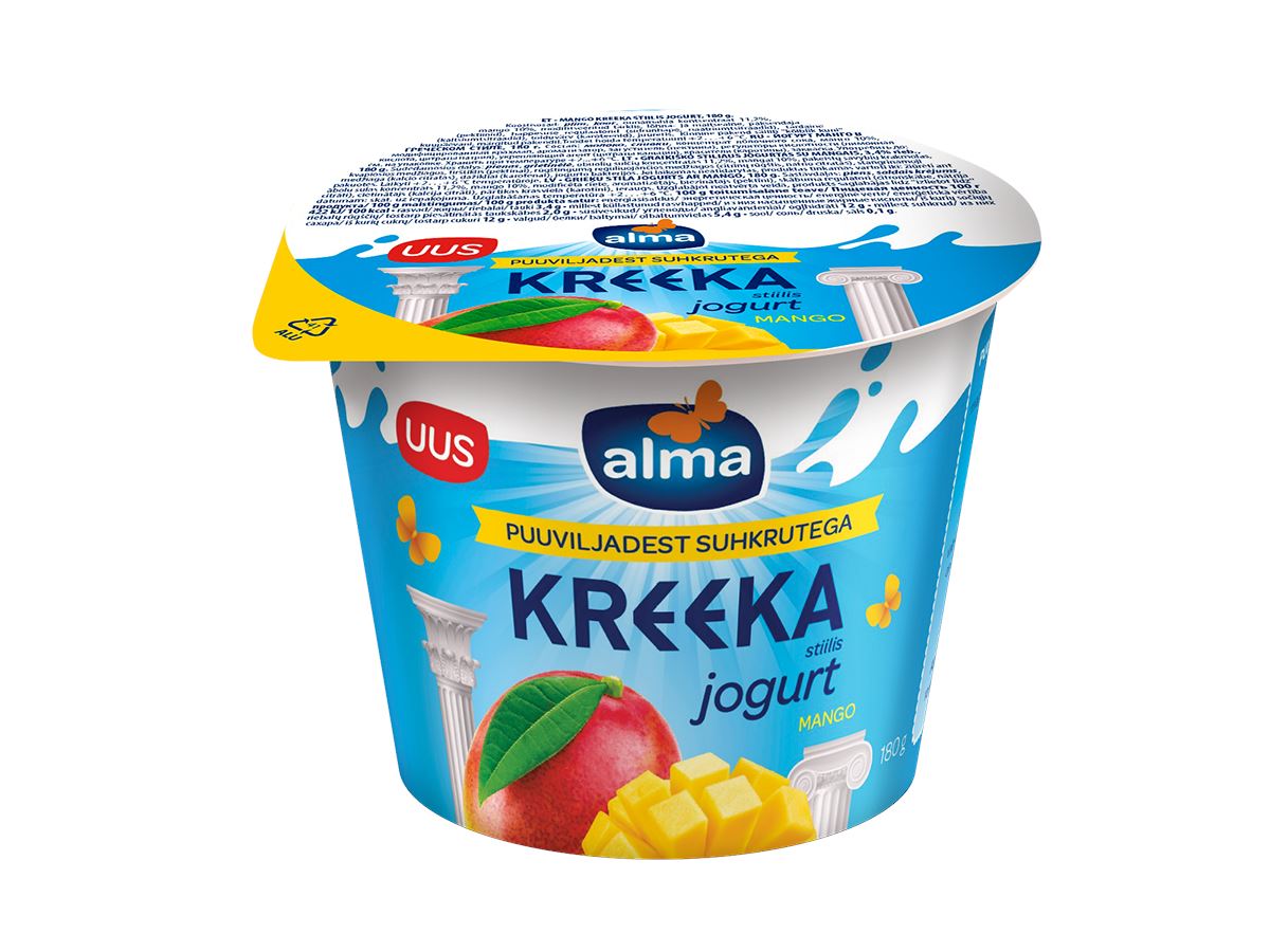 Alma kreeka stiilis jogurt <b>mango</b> puuviljadest suhkrutega 180g.