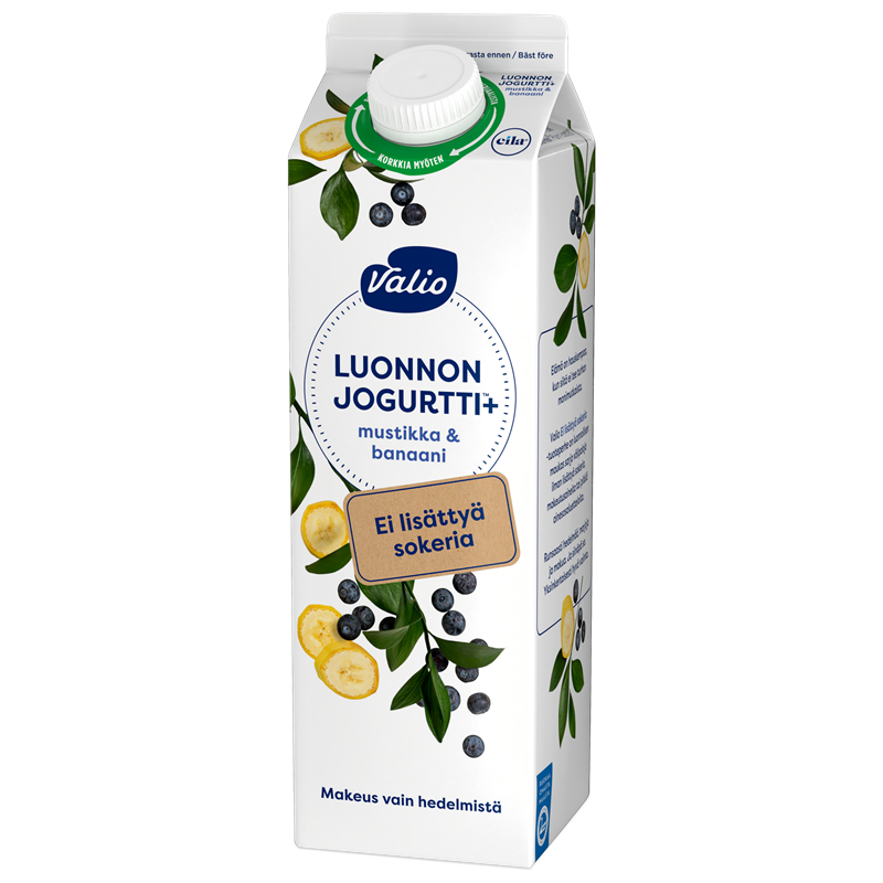 Valio Luonnonjogurtti+™ mustikka & banaani 1 kg ei lisättyä sokeria, laktoositon