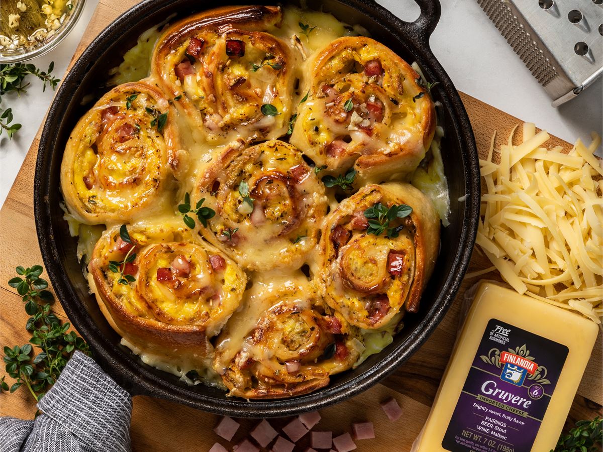 Ham and Gruyere Breakfast Garlic Rolls Finlandia Cheese