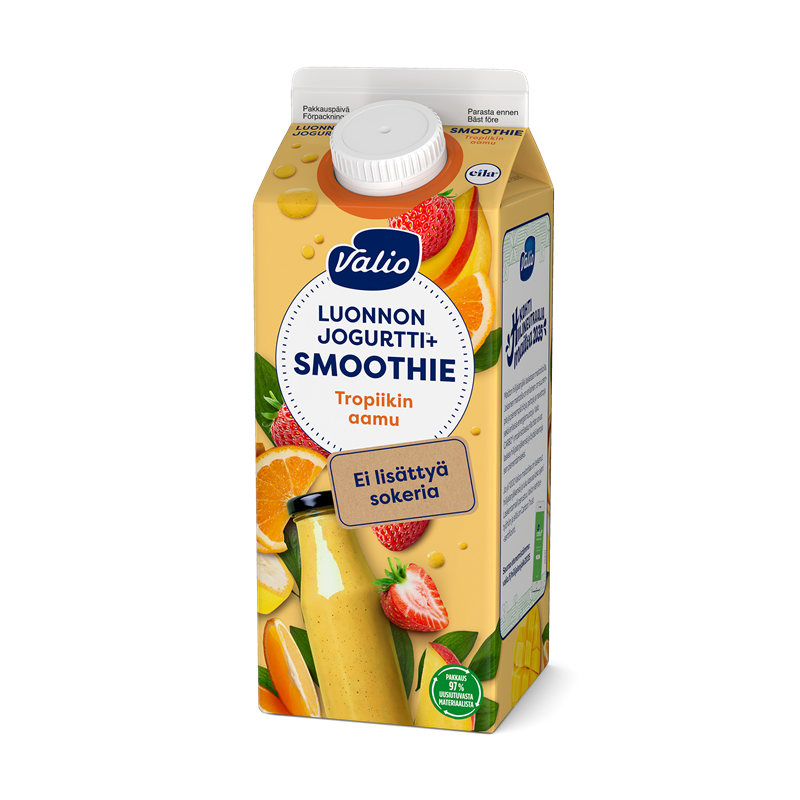 Valio Luonnonjogurtti+™ smoothie 0,75 l tropiikin aamu ei lisättyä sokeria, laktoositon