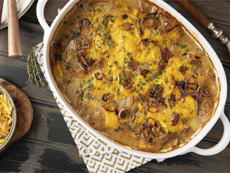 Cheddar and Caramelized Shallot Scalloped Potatoes