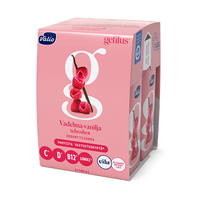 Valio Gefilus® tehoshot 4x100 ml vadelma-vanilja laktoositon
