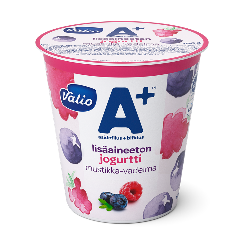 Valio A+™ lisäaineeton jogurtti 150 g mustikka-vadelma laktoositon