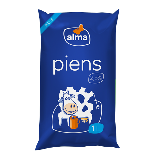 Alma milk 2,5%, 1 l, plastic pouch