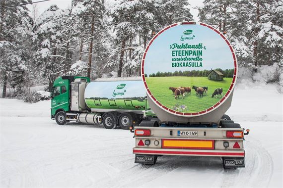 Biogas-powered milk truck on the road